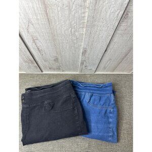 Terra & Sky 2 Pairs Womens Plus Size Jeggings 16W Black & Blue Stretch Denim